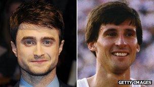 Daniel Radcliffe and Sebastian Coe as he was in 1984