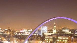 Newcastle city centre at night