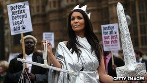 Protesters against legal aid cuts outside Westminster