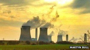 Didcot A Power Station seen across fields at sunset