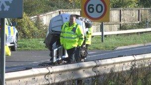 A crash site at the foot of Crickley Hill on the A417