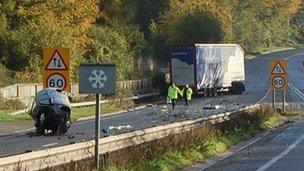 A crash site at the foot of Crickley Hill on the A417