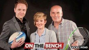 Presenters Paul Woodford, Rachel Chadwick, Rob Underwood from On The Bench on Estuary TV