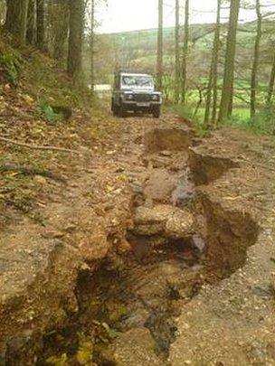 Damaged footpath at Moretonhampstead