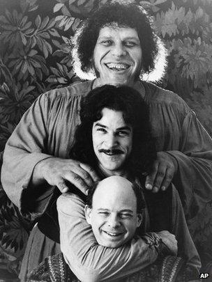 Andre the Giant, top, Mandy Patinkin, and Wallace Shawn in The Princess Bride