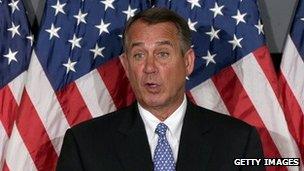 House Speaker John Boehner talks to the media during a House leadership press conference on October 23.