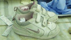 Vanessa's trainers in the mortuary at the Mujtahed hospital