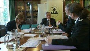 Cumbria police and crime commissioner Richard Rhodes holding a meeting