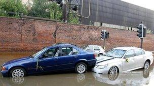 Cars in flood water