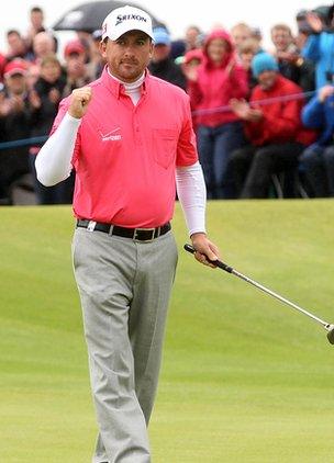 Graeme McDowell holes a putt in last year's Irish Open at Portrush