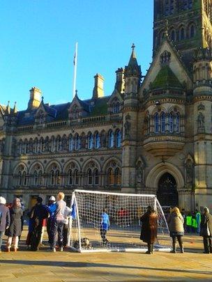 Remembrance Day football match at Bradford Centenary Square