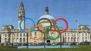 How the Olympic rings will look outside Cardiff City Hall