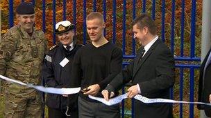 Cutting ribbon at MUGA