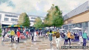 Artists impression of central square area of West Way development, suitable for community events