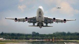 Aircraft taking off at Gatwick Airport