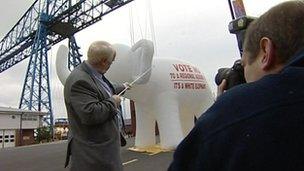 No campaigners in the regional assembly campaign with their inflatable white elephant