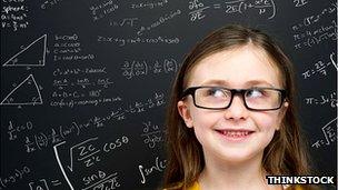 Girl by a blackboard