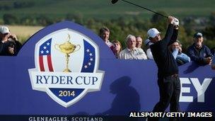 Ryder Cup captain Paul McGinley tees off at Gleneagles to mark one year to the 2014 event