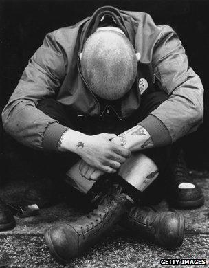 A skinhead at a BM Notting Hill rally in 1980