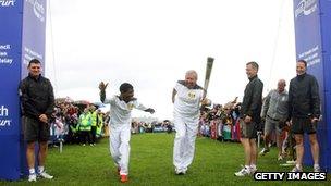 Brendan Foster, right, with Haile Gebrselassie at Great North Run 2012