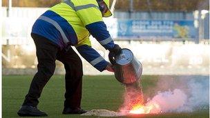 flare damage to Westfield Stadium