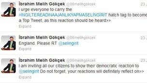 A screenshot of Mayor of Ankara Ibrahim Melih Gokcek's Twitter feed