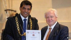 Sir David Attenborough and Lord Mayor Faruk Choudhury