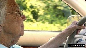 Elderly woman driving