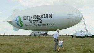 The Northumbrian Water blimp on Newcastle's Town Moor in 1989