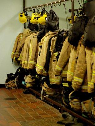 Firefighters uniforms hanging up