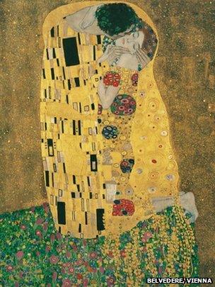 Gustav Klimt - Kiss, 1908/1909, Oil on canvas, 180 x 180cm. Courtesy of Belvedere, Vienna