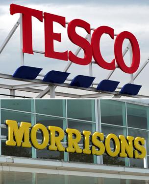 Tesco and Morrison signs