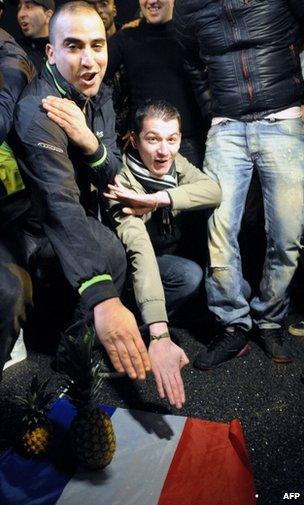 Supporters of Dieudonne M'bala M'bala in Nantes, 9 January