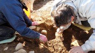 Archaeologists excavate at the Trefael Stone