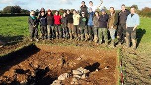 Archaeologists at the Trefael Stone