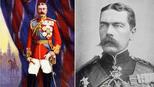 Lord Kitchener in military uniform - sketch and photograph