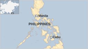 Map of the Philippines showing Cebu and Manila