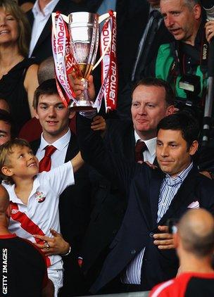 Nicola Cortese celebrates Southampton's promotion to the Championship from League One in 2011