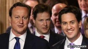 David Cameron, Nick Clegg and Ed Miliband