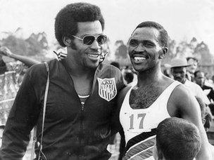 Kip Keino with USA 400m runner Lee Evans, Mexico 1968