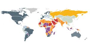 Coloured map of the world