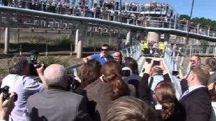 Joe and Enzo Calzaghe open the bridge named in the boxer's honour