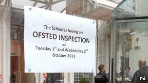 Sign in the school window saying there is an inspection