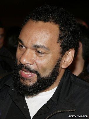 Controversial humorist Dieudonne M'Bala arrives to support the Front National's (FN) presidential candidate Jean-Marie Le Pen at the party election site following the first round of the French Presidential election on on 22 April 2007 in Paris, France.