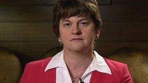 The DUP's Arlene Foster has challenged Denis Bradley to show her the minutes of the Policing Board