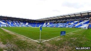 A view of the pitch prior to kickoff during the FA Cup fourth round match between Birmingham City and Swansea City at St Andrews Stadium on 25/01/14 in Birmingham