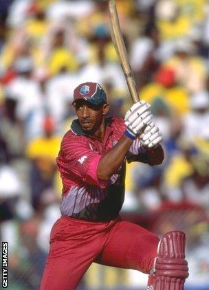 Phil Simmons plays a shot for the West Indies against Australia in 1999