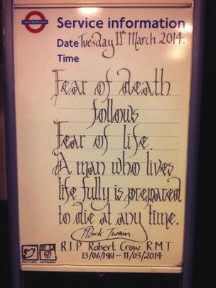 Tribute to Bob Crow at Coven Garden Tube Station