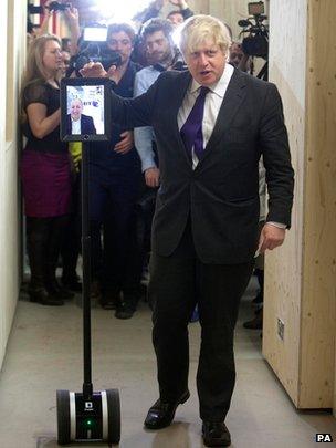 Boris Johnson with telepresence robot