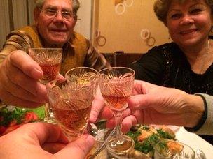 Ivan, Irina and others toast drinks